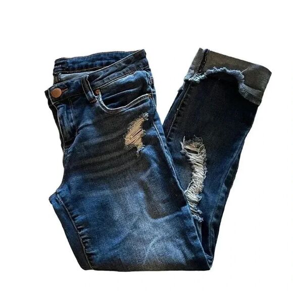 STS Blue Distressed Mid Rise Straight Leg Capri Jeans Denim Junior Pants SZ 7 - Picture 7 of 13